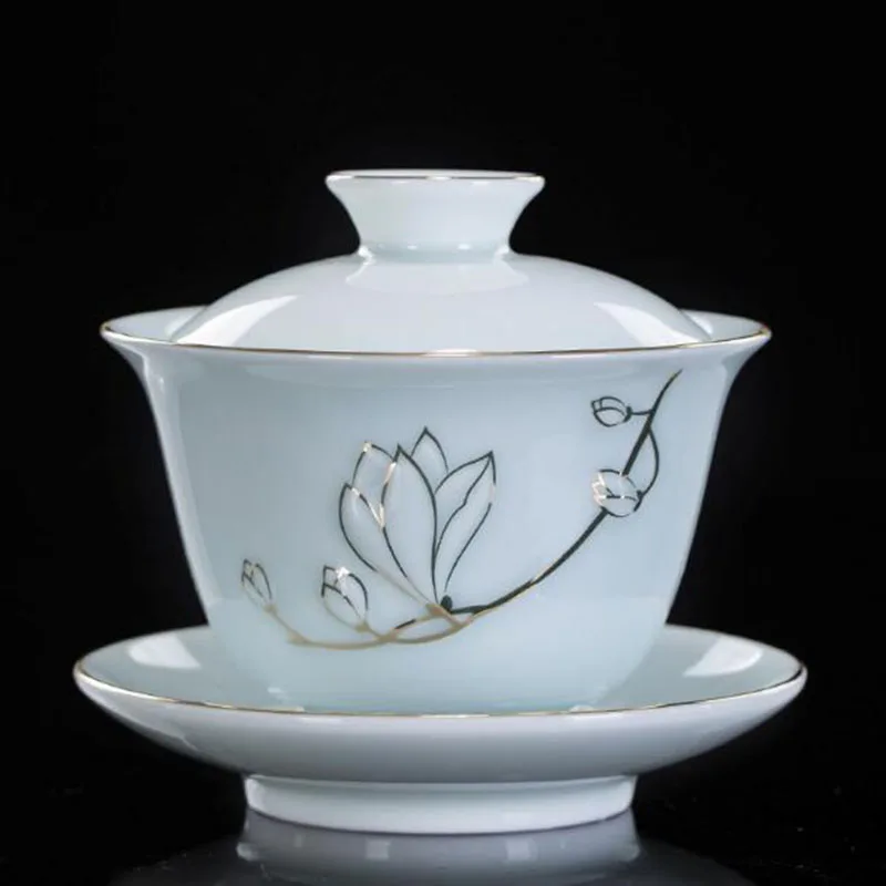 Porcelain Sancai Gaiwan Plum Blossom Pattern Tea Tureen Tea Cup Set Household Tea Infuser Bowl Kitchen Teaware