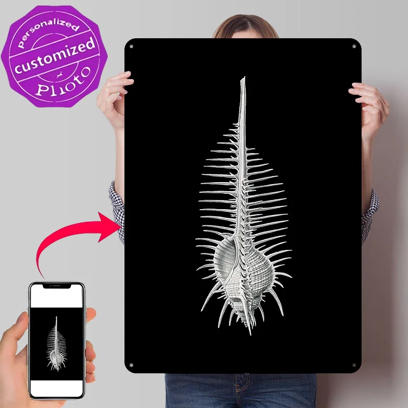 Vintage Shell Marine Life Personalized 3D Textured Metal Poster Wall Art Vintage Tin Signs for Home Decorations Wand Deko Decor