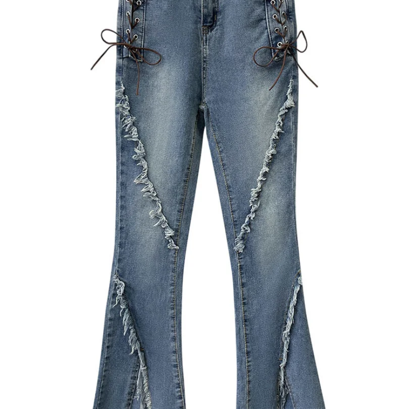 2023 New Vintage Split Fur Edge Fashion Jeans Women's Spring/Summer Slim Fit Elastic High Waist Slim Micro Flare Pants