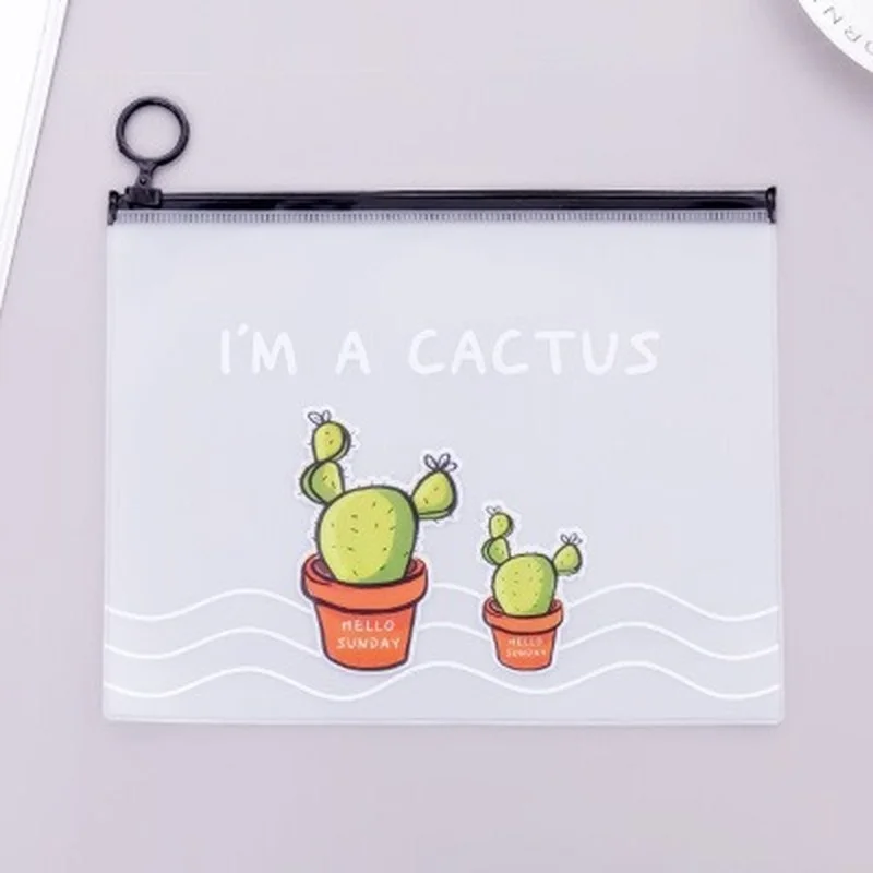 

17.1*21.2 Cm Cactus Pattern Transparent A5 File Folder Document Bag Stationery Pencil Bag For Student Kids Girls Makeup Bag