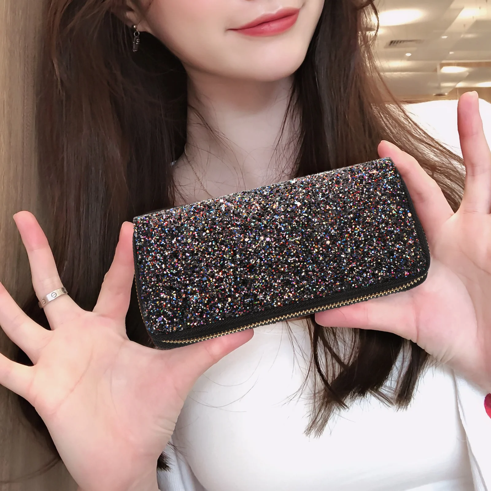 1 قطعة محفظة نسائية طويلة أنيقة لامعة محفظة انغلق حقيبة يد التصميم الإبداعي دائم رائعة هدية عصرية الأم صديقة
