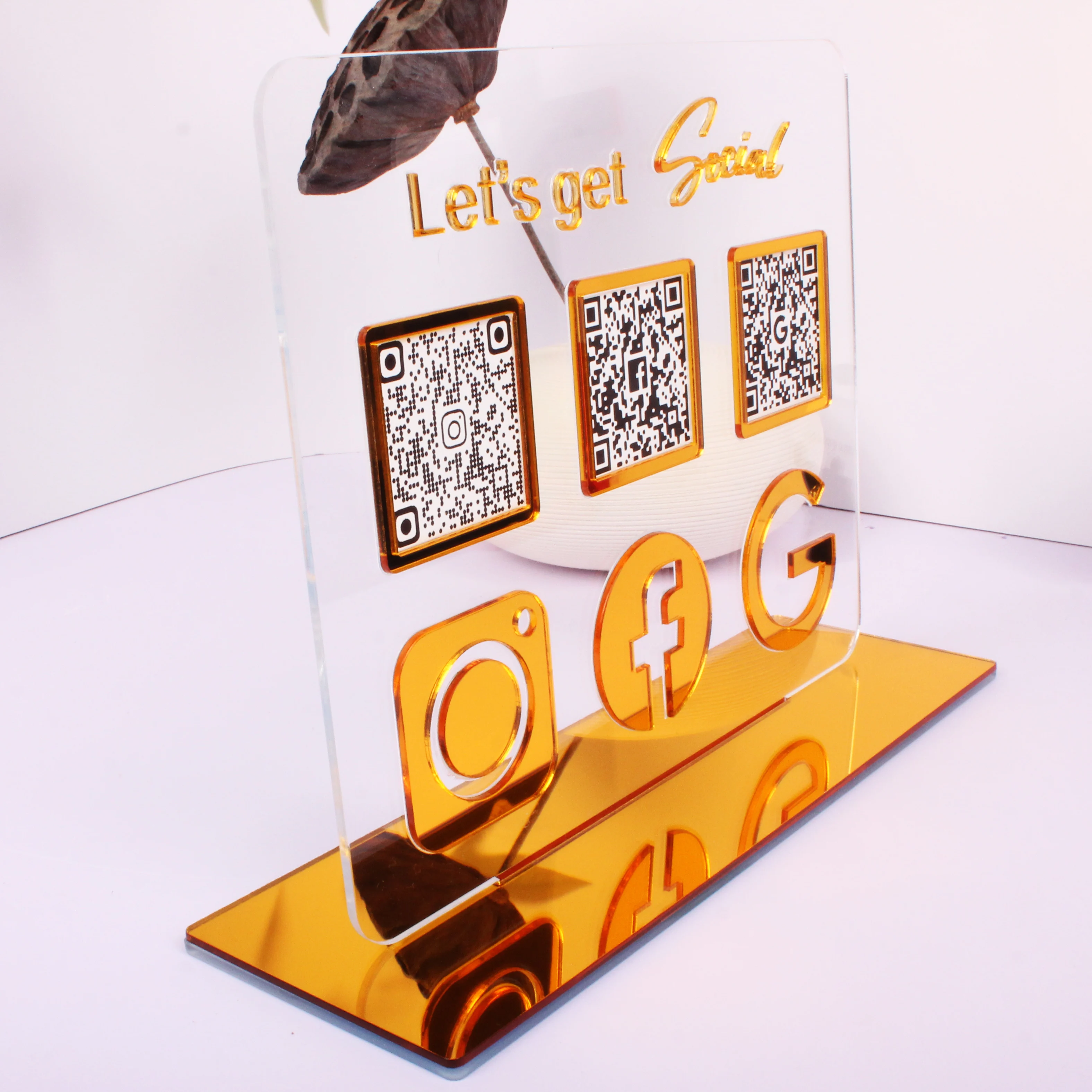علامات الوسائط الاجتماعية الاكريليك المخصصة مع رمز الاستجابة السريعة مسح الدفع اتبع علامة الاكريليك شبكي الأعمال #4