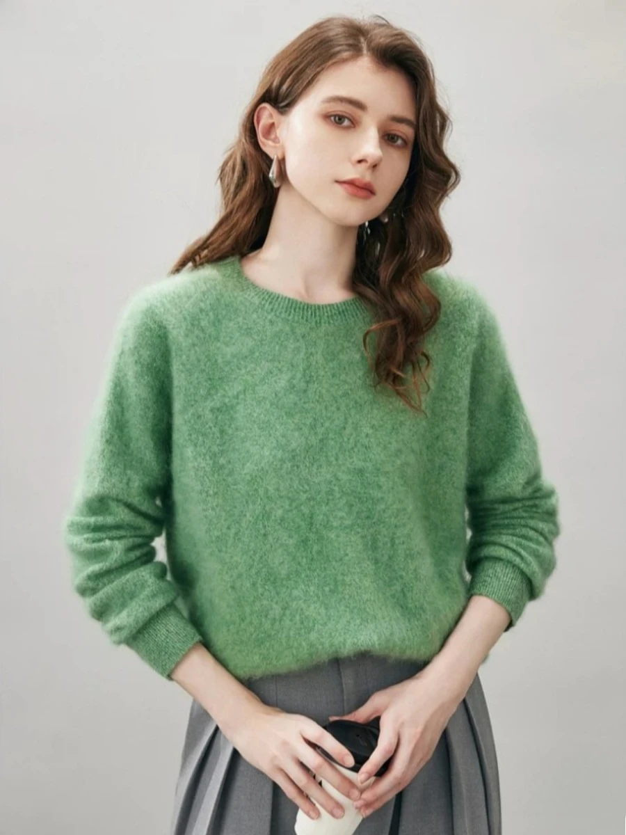 5% Silk 5% Cashmere 90% Wool Women Sweater Autumn Winter Chic Cashmere Sweater O-Neck Soft Knitted Pullovers Warm Wool Sweater