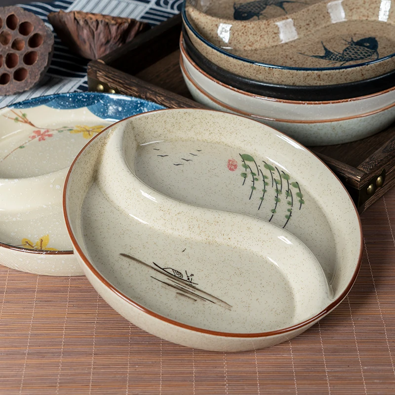 Picture 4: Creative Round Ceramic Plate Double Western Food Plate Kitchen Tableware Restaurant Soup Plate Main Course Tableware Ceramika