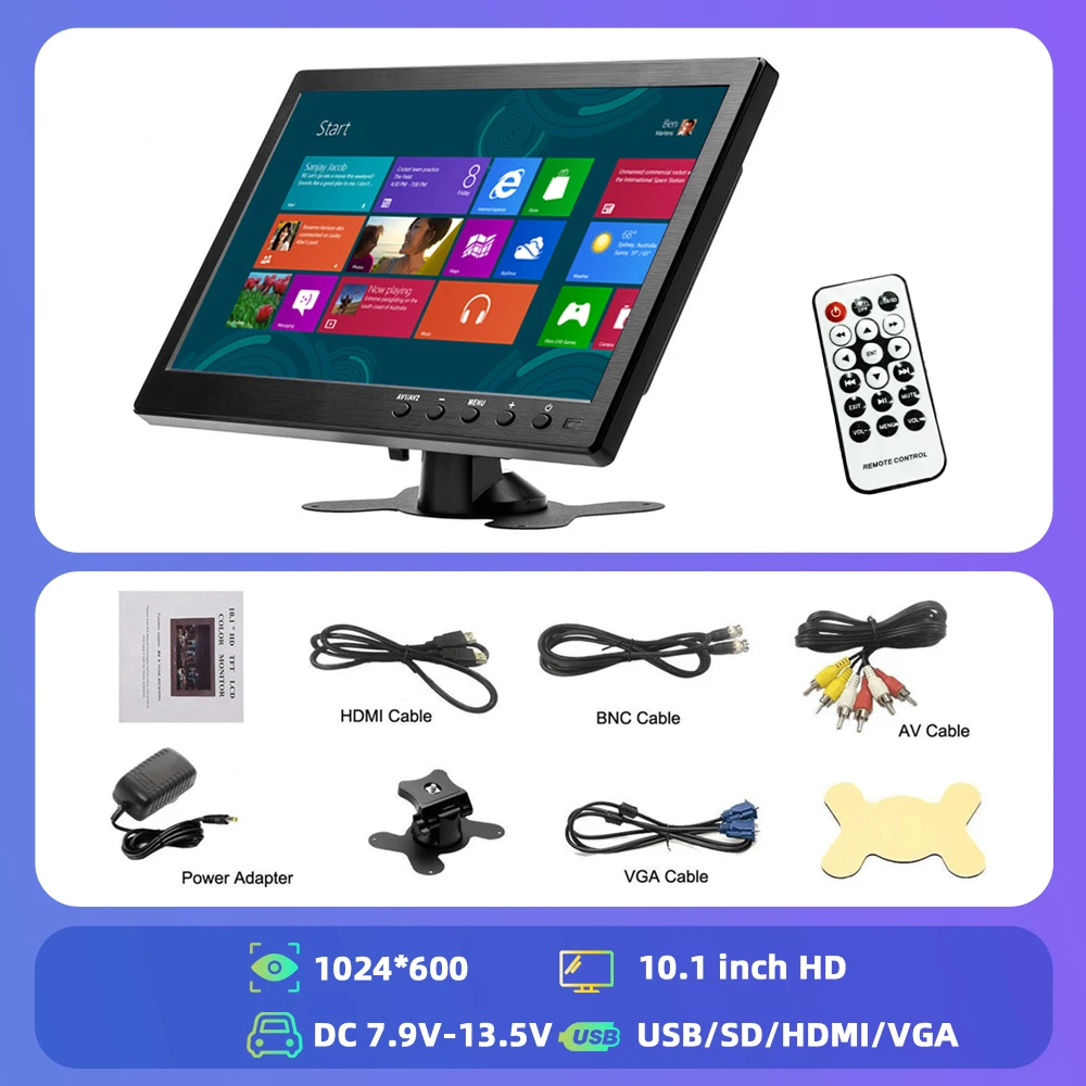 Podofo Slim 10,1 Zoll HD LCD Kopfstützenmonitor UV-geschütztes digitales Display mit HDMI-, VGA-, AV-, USB- und SD-Schnittstelle für Rückfahrkamera-Überwachung, TV, DVD und Multimedia-Wiedergabe