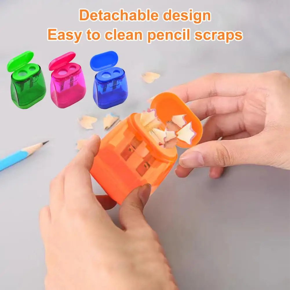 Transparent Casing Pencil Sharpener 12pcs Dual Hole Pencil Sharpeners Cute Design Carbon Steel Blades for Children's