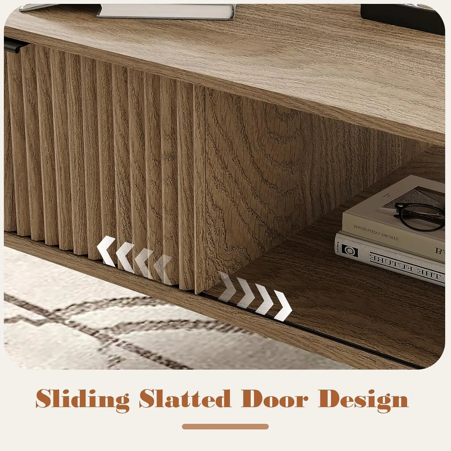 طاولة قهوة خشبية مكونة من طبقتين مقاس 41.34 بوصة - طاولة مركزية مستطيلة مع باب منزلق وتخزين لغرفة المعيشة