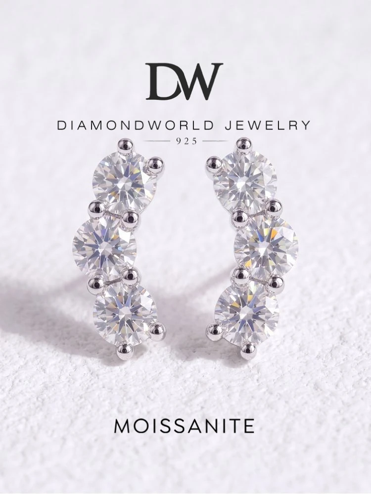 DiamondWorld Shiny 3mm Moissanite Diamond Stud Earrings for Women Real 925 Sterling Silver 18K Plated White Gold Wedding Jewelry