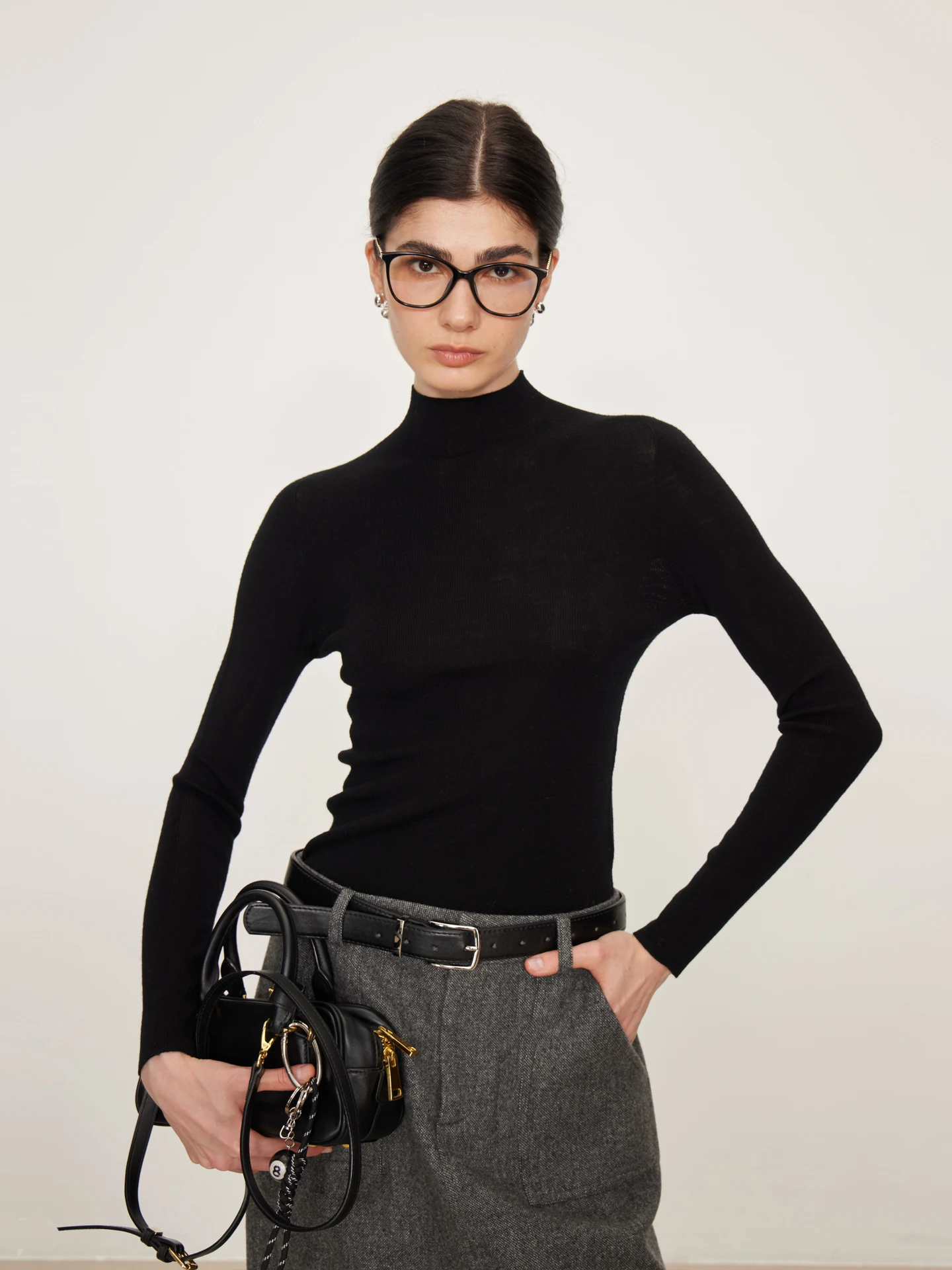 

NANCYLILI Зимний новый женский вязаный шерстяной свитер с высоким воротником, на шелковой основе, приталенный, с длинными рукавами, стандартной длины