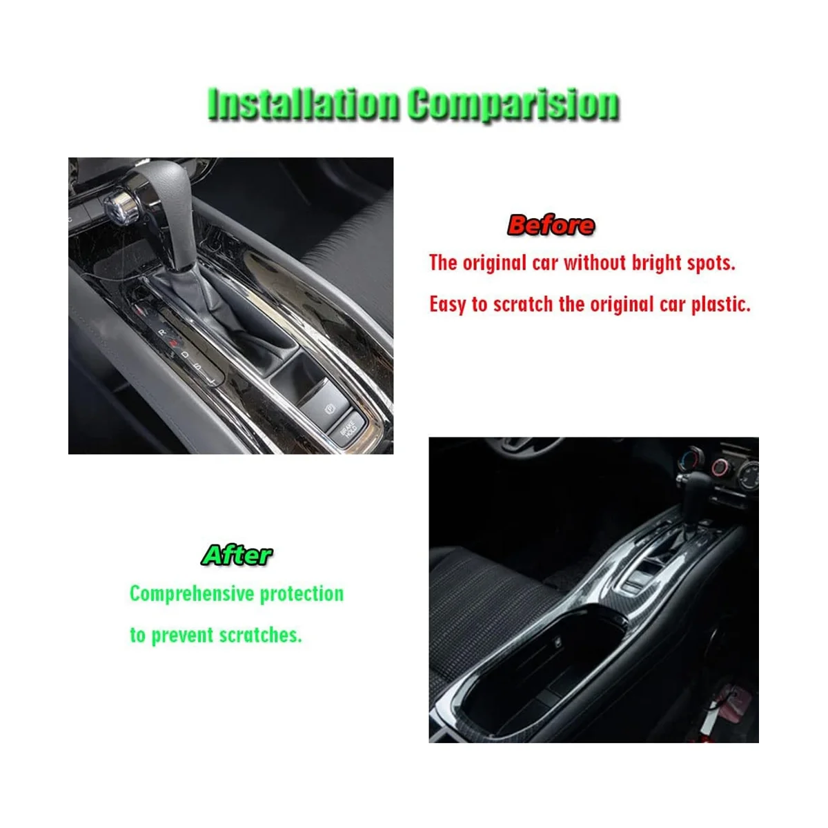 Center Console Gear Shift Panel Cup Holder Cover Trim Accessories for Honda HRV HR-V VEZEL 2015-2022 ,ABS Carbon Fiber