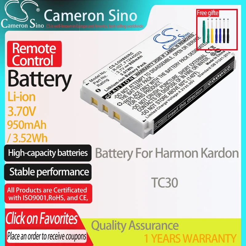 CameronSino Battery for Harmon Kardon TC30 fits Logitech 1903040000 190304-0004 190304200 190304-200 K43D Remote Control battery