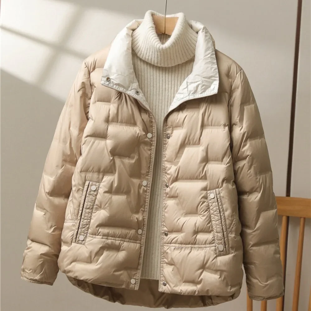 2024 New Autumn Winter White Duck Down Coat Women Casual Lapel Single Breasted Jacket Fashion Light Puffer Parka Thick Outwear