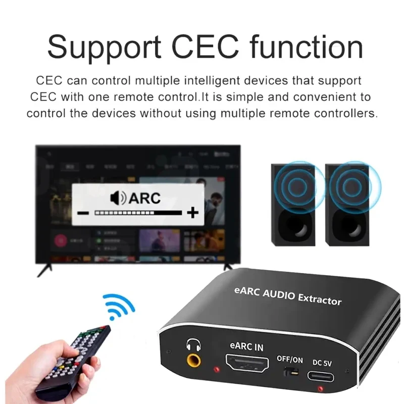 192KHz HDMI eARC ARC to RCA Audio Extractor Converter eARC HDMI extractor Only Audio For For DTS AC3 LPCM Fiber