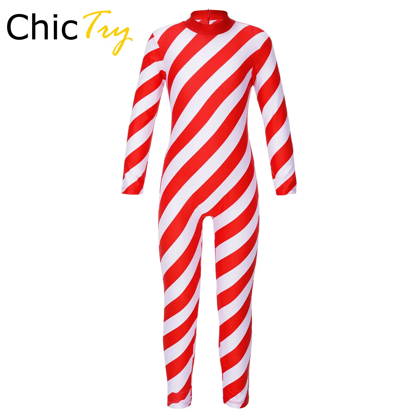 

Kids Christmas Candy Cane Costume Long Sleeve Striped Gymnastic Unitard Bodysuit for Boys Girls Ballet Dance Gymnastics Leotard