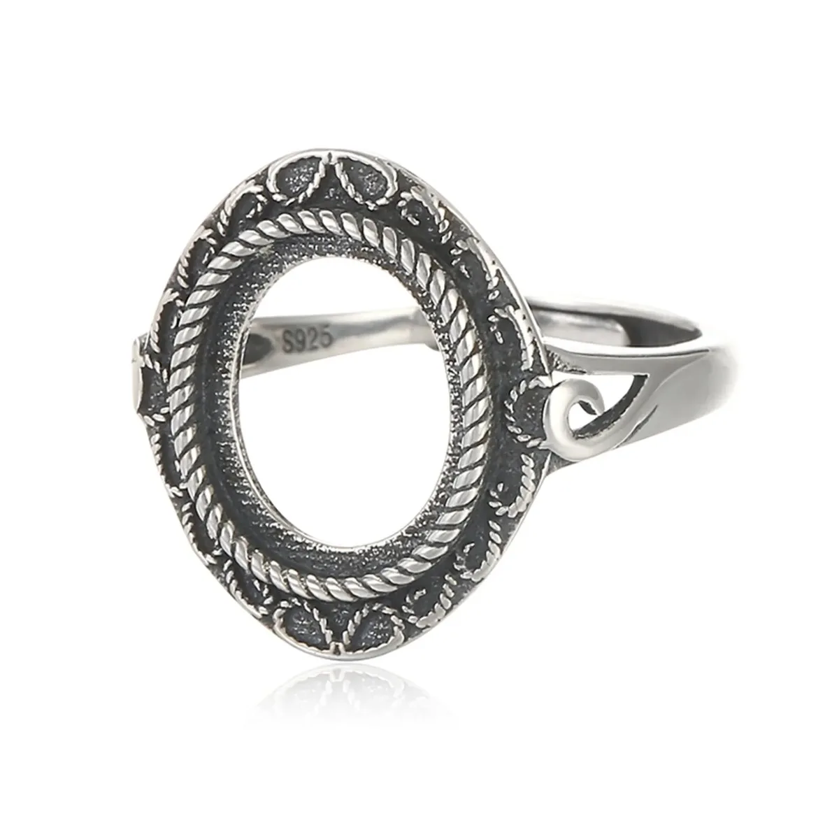 

Регулируемое кольцо из стерлингового серебра 925 пробы в античном стиле для овальных кабошонов диаметром 10x12 мм