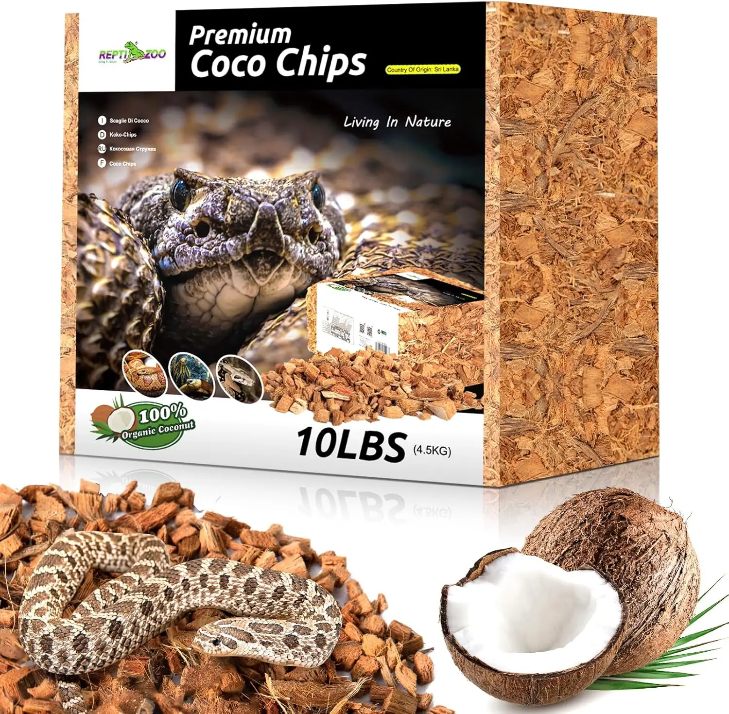 

72 Quart Coco Husk Reptile Bedding for Ball Python, Snakes, Geckos, Lizards, Tortoises, Frogs
