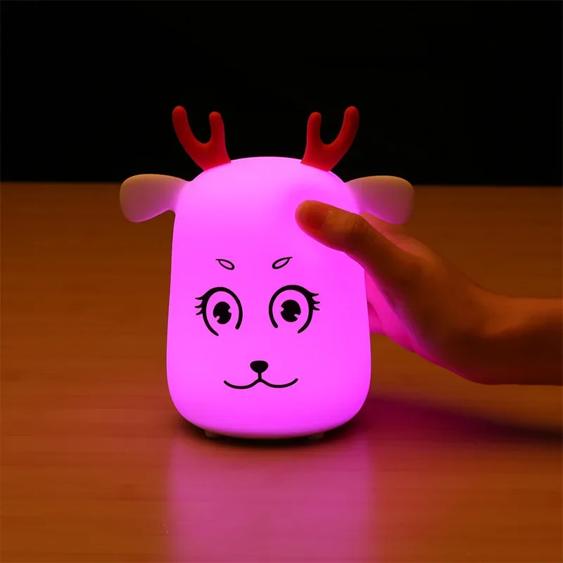 Silica Gel Cute Deer LED Night Lights Wireless Touch Sensor Children's Day Gift Toy Lamp