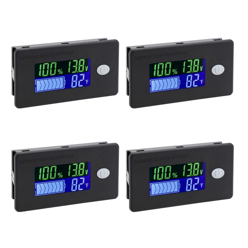 HOT SALE 4X Battery Capacity Monitor,10-100V Battery Meter, 12V 24V 48V Percentage Voltage Fahrenheit Temperature Indicator Mete