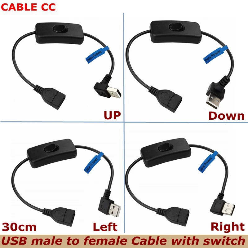 

USB Extension Cable Male To Female, With Switch Small Fan, Driving Recorder Power Cord Elbow