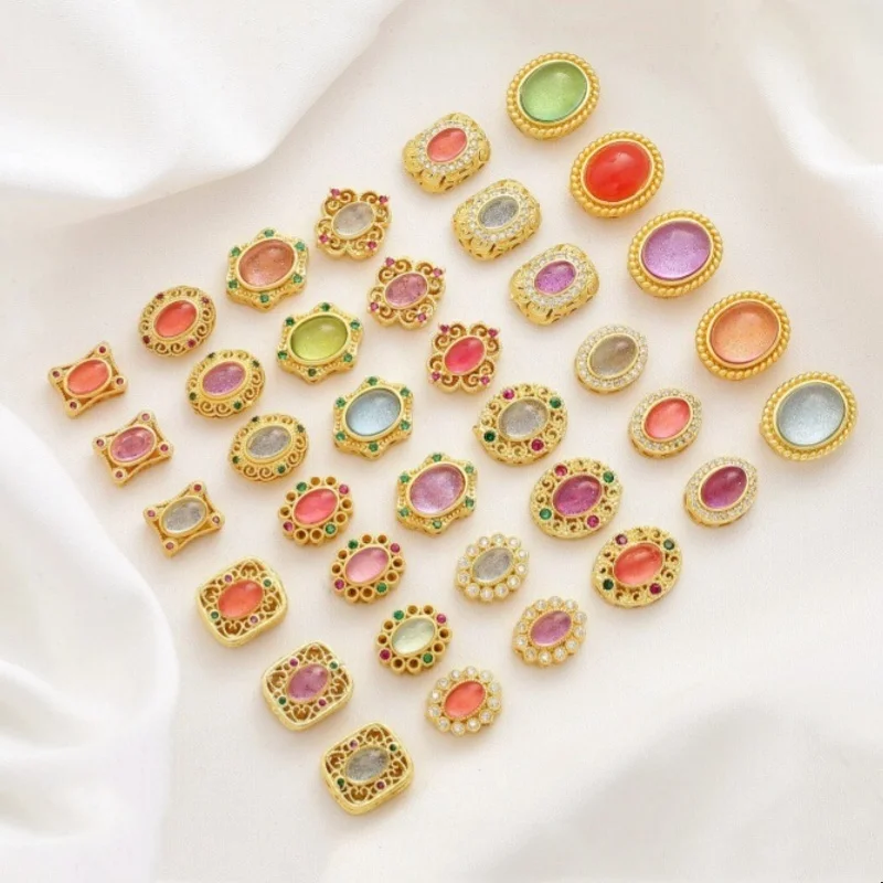 

5 шт., медь, инкрустированная овальной имитацией клубники, кристаллов, красный камень, аквамарин, турмалин, бусины, сделай сам, ювелирные изделия, аксессуары из бисера