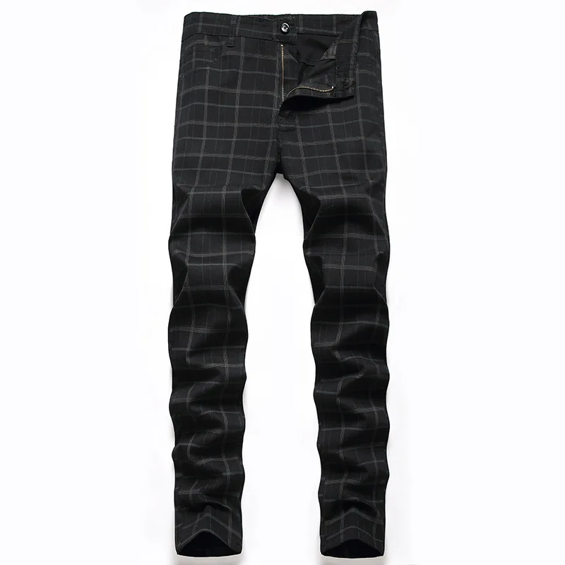

Men Long Pants Casual Suit Pant Plaid Splice Simple Slim Fit Straight Trousers Zipper Regular Mid Waist Autumn Winter 2024