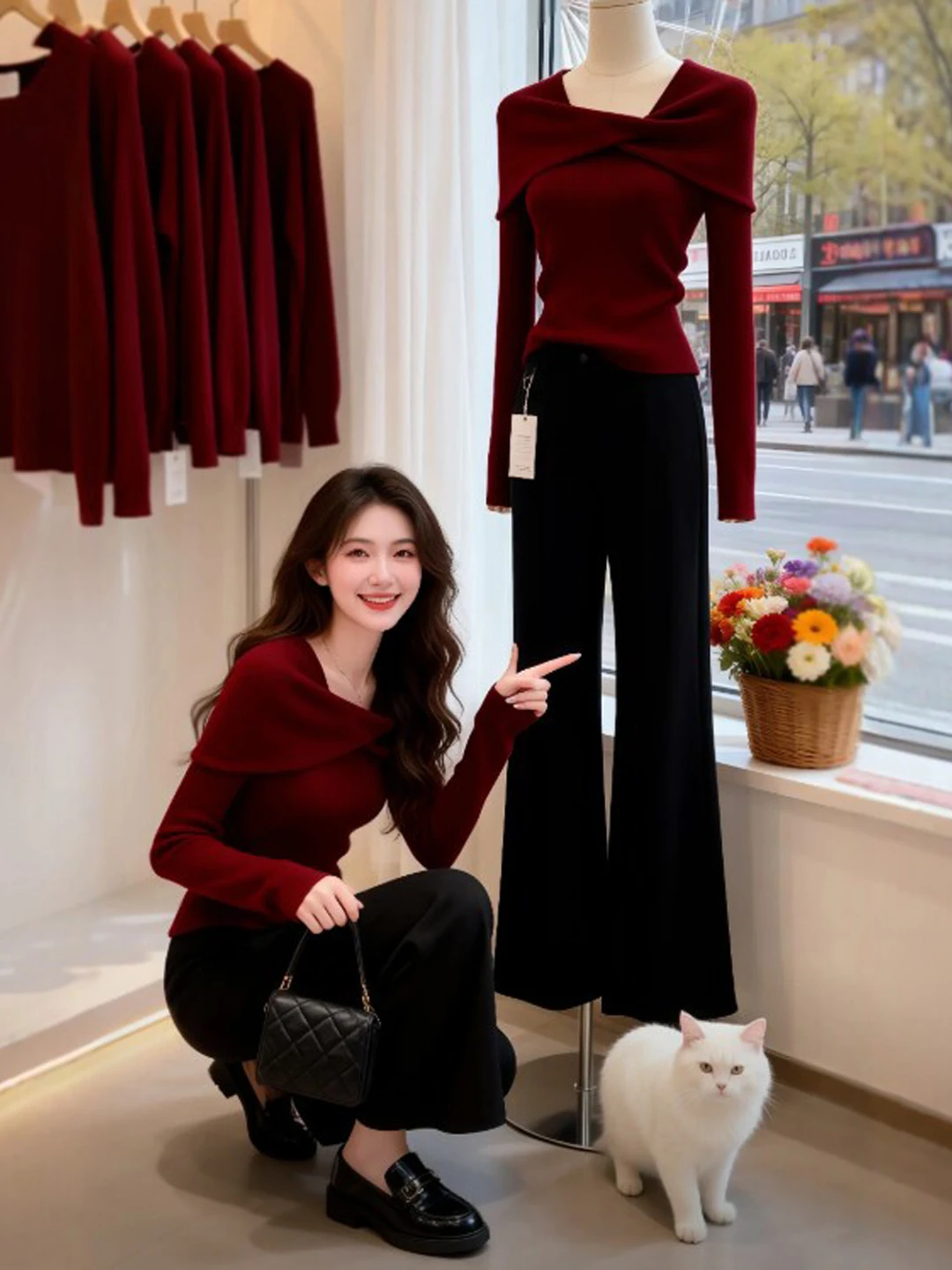 

Retro Unique Red Slim Fit Knitted Sweater Faionable Long Sve Women's Top Spring 2026 Sli Casual Wear Medium Knit