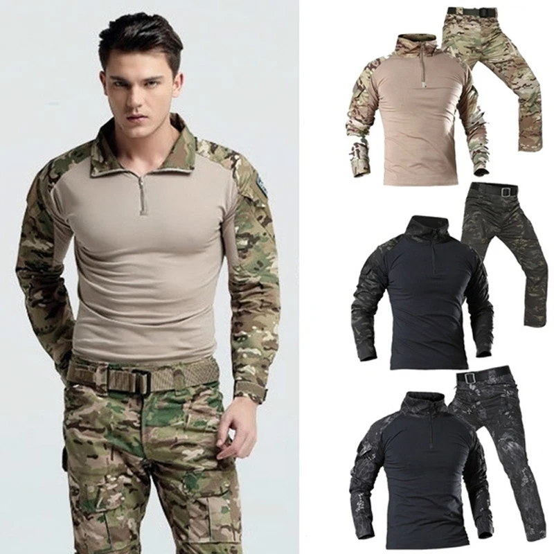 Military Black uniforms Multicam Airsoft Tactical clothing Camouflage Combat Shirt and Pants Hunting Suit