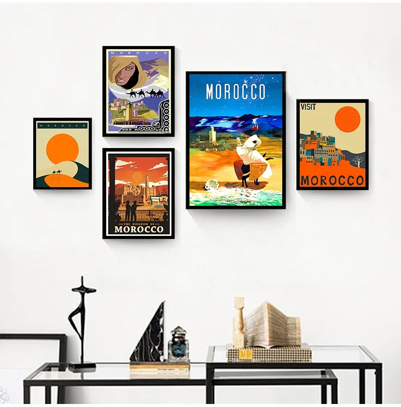 Visit Africa Morocco Desert Travel Canvas Paintings Vintage Wall Kraft Posters Coated Wall Stickers Home Decorative Gift