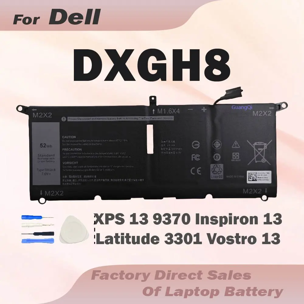 Batería DXGH8 para Dell XPS 13 9380 9370 7390 XPS 9380 (P82G002) 13-9370-D1605G D1705G D1805G D1905TG Series H754V G8VCF 0H754V