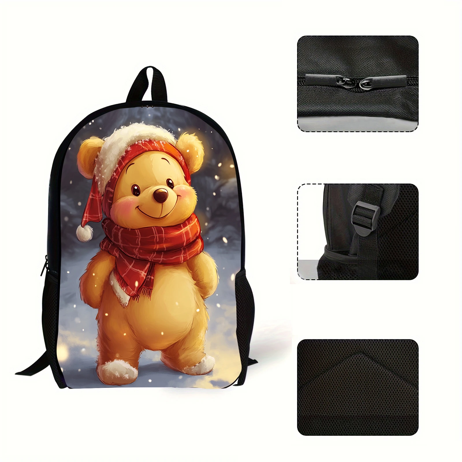 1pc cute Winnie the Pooh winter outfit printed backpack, student backpack, Christmas gift, suitable for daily commuting use