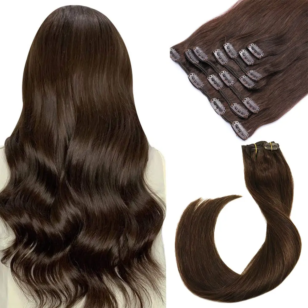 

Human Hair 7 Pieces Clip In Extensions 22-24inch Jet Black For Evening Party & Special Events