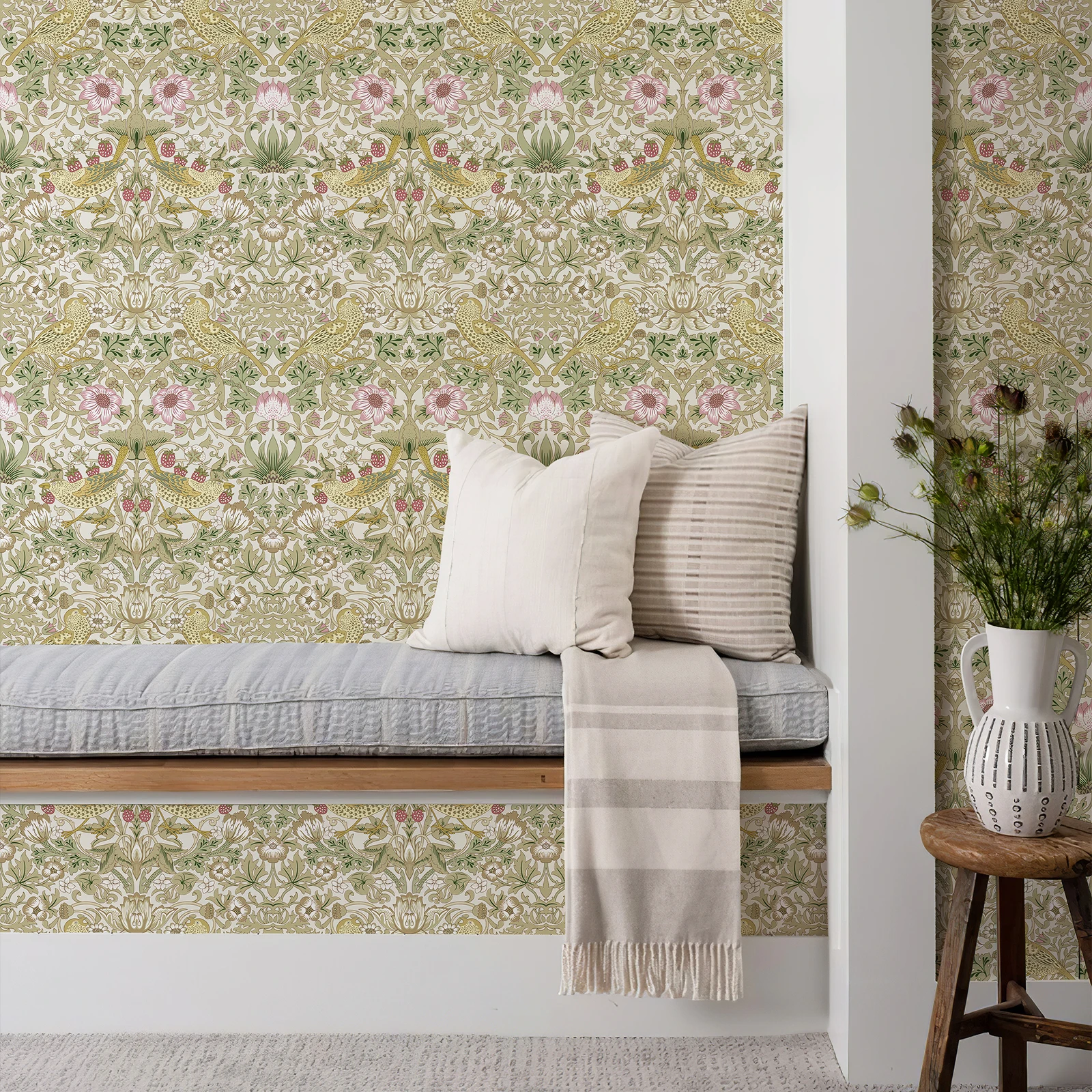 موريس نمط الأزهار الطيور ورق حائط ذاتي اللصق موردن مقاوم للماء غرفة المعيشة PVC خلفية شيك الطيور خزانة حائط ملصق #4