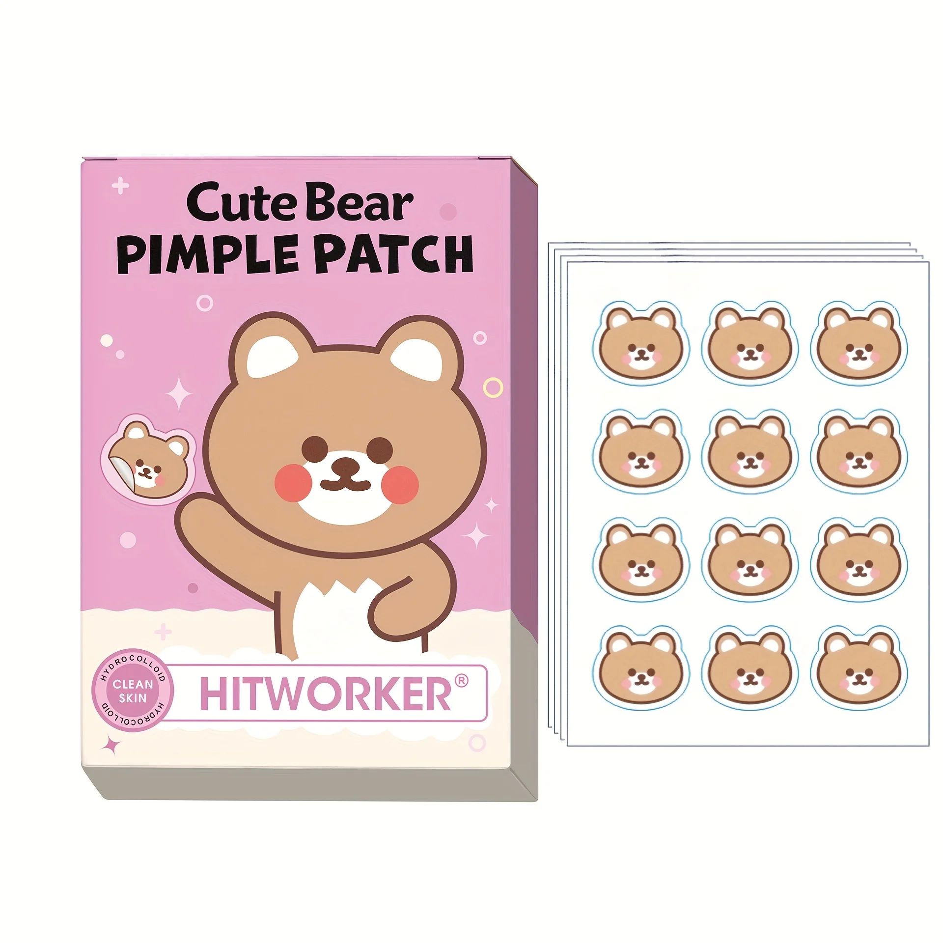 48pcs Gray Panda Acne Patches - Cute Animal Design Blemish Cover Invisible Spot Stickers, Pink Box