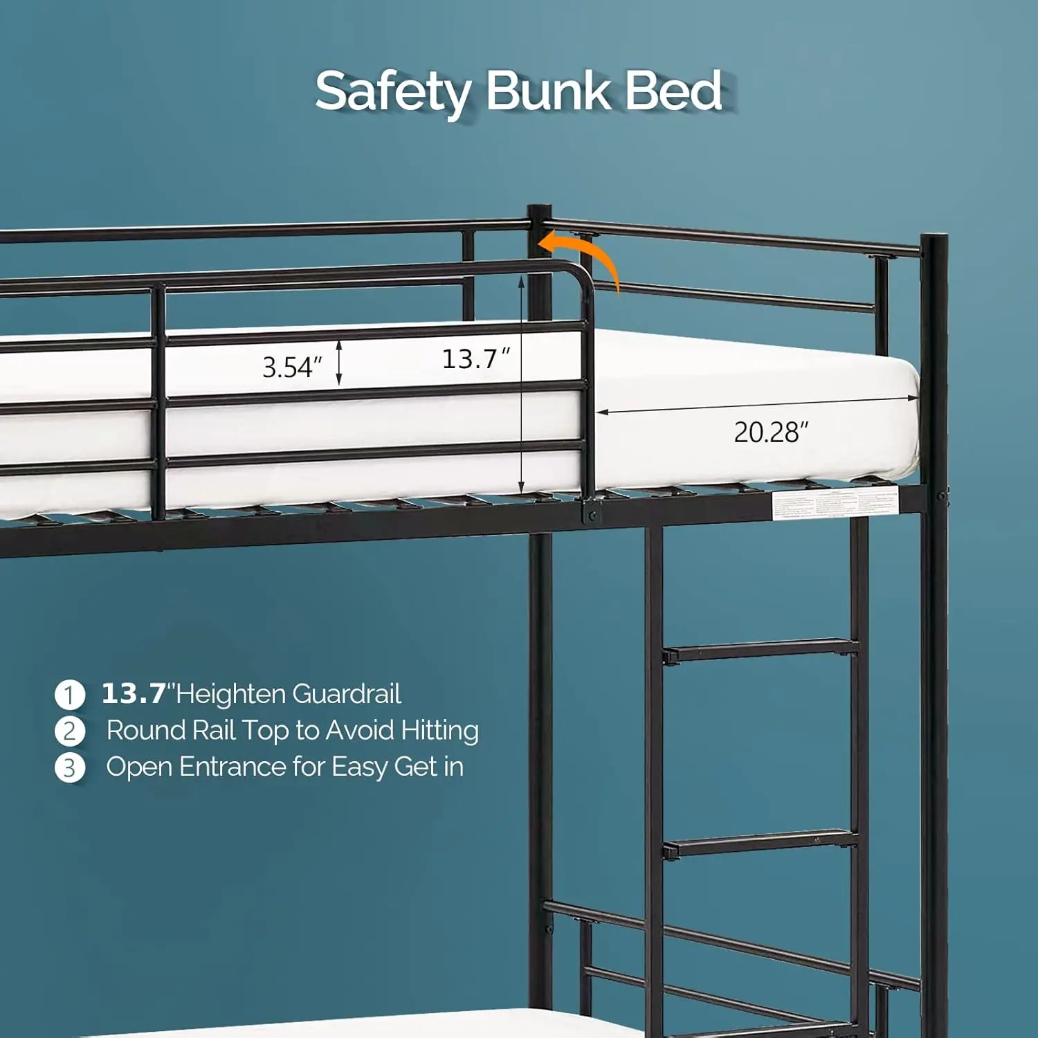 Bunk Bed Twin Over Twin for Kids, Teens & Adults Bunk Bed with Stairs & Flat Rungs, Heavy Duty Metal Slats, No Box Spring Needed