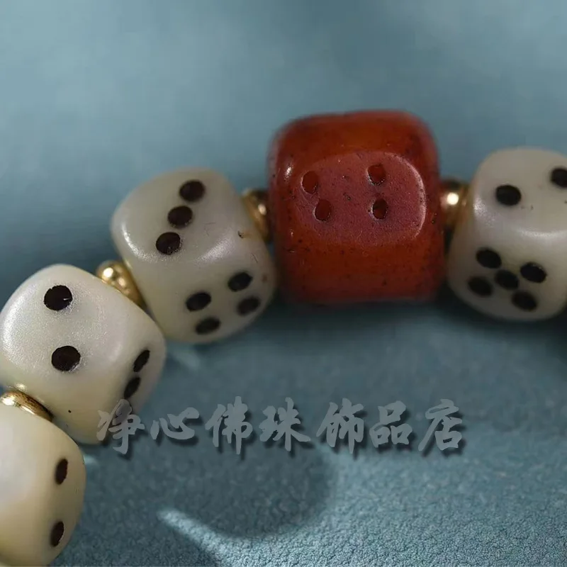 Bone Men's Single Circle High Throw Oil Square Beads Carved Dice Tibetan Bracelet