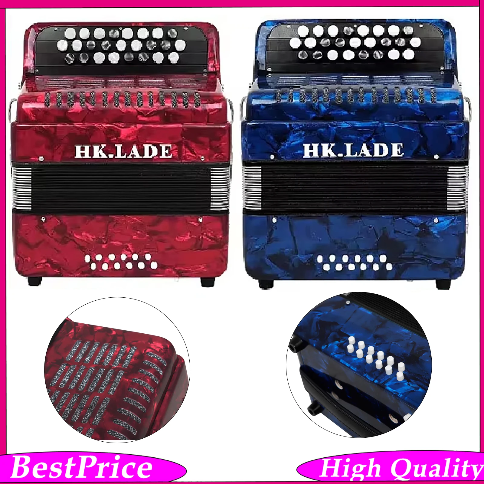 HK.LADE 25 Keys 12 Bass Bayon Accordion Button Accordion with Accessories Keyboard Instrument for Stage Practice Accordion Lover