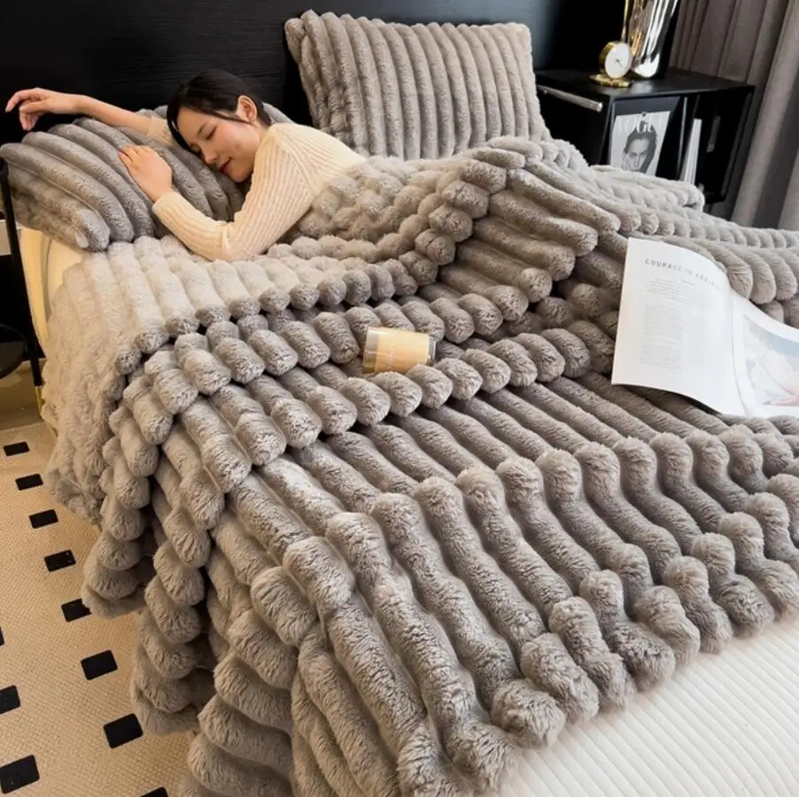 

Роскошное однотонное плюшевое одеяло из искусственного кролика, супер мягкие теплые пушистые одеяла для кровати и дивана, бархатное фланелевое покрывало, уютное