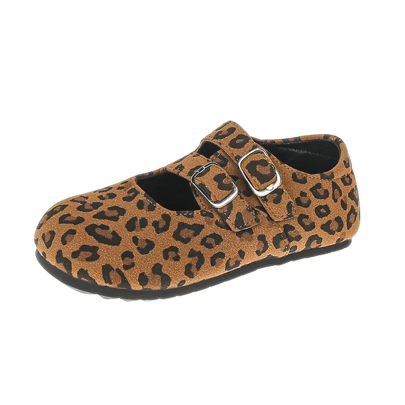 Kids Baby Girls Shoes Fashion Vintage Leopard Print Flat Single Shoes Cute Princess Ballet Mary Janes Shoes Anti-slip Large Size