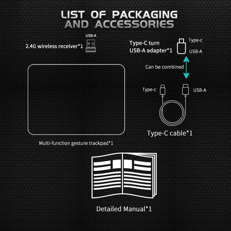Mouse touchpad sem fio tri-mode portátil bluetooth para win/mac/ios fino multi-função gestos trackpad recarregável sem fio