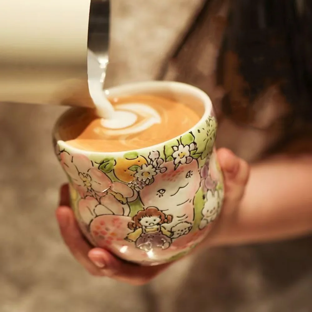 340ML Cartoon Snake Pattern Ceramic Coffee Mug for Girls Cappuccino Latte Espresso Cup Eco-Friendly Kitchen Diningware