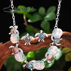 MeiceM Jewelry Set Zinc Alloy Ocean Series Turtle Abalone Shell Design Necklace And Earrings Temperament Jewelry Set For Women
