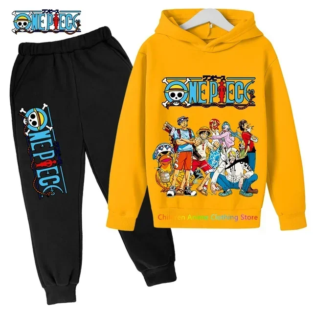 2024 Children\'s Pullover Kids One Piece Hoodie Sets Luffy Sweatshirt Anime Autumn and Winter Streetwear Kids Clothing