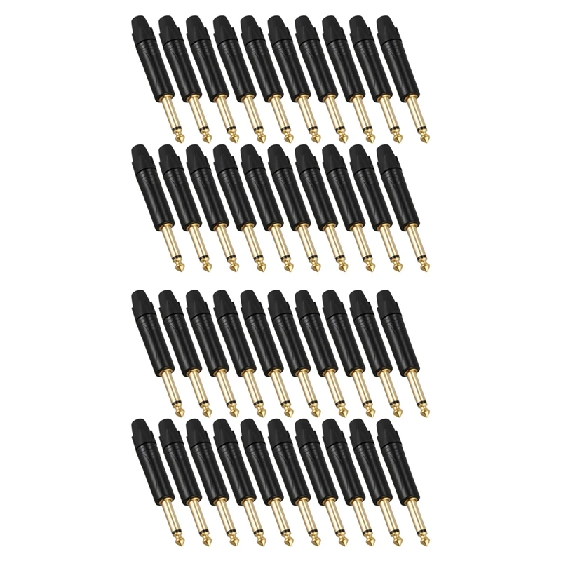 Hot Gold Plating 40Pcs Plug Mono Professional 2 Pole 6.35 Mm 6.5Mm Stereo Jack Plug For Neutrik 6.35Mm Jack Black