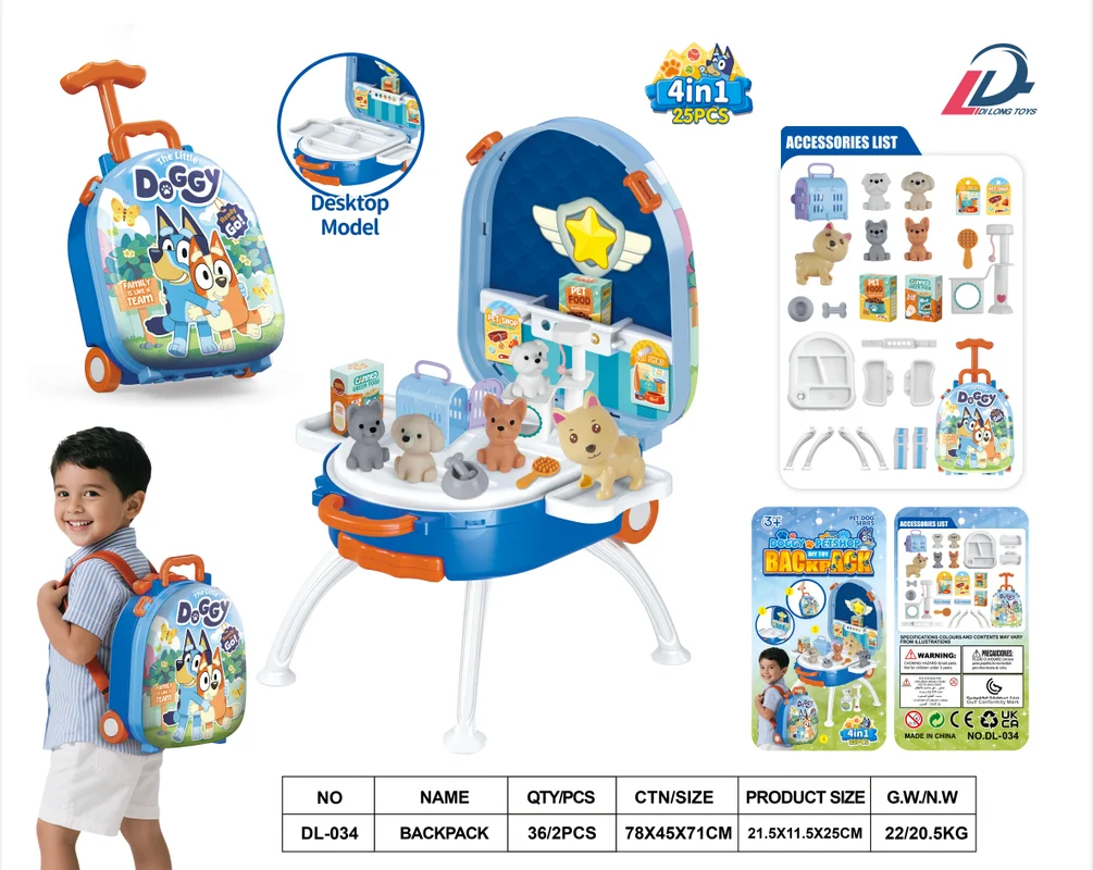 Bluey Bingo 4 en 1, Juguete Multifuncional de Bricolaje, Mochila, Juego de Imitación de Doctor para Niños, Maleta de Almacenamiento, Regalo para Niños
