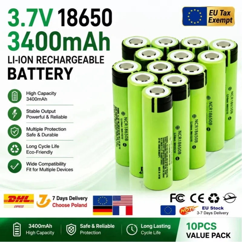 1-100 Stück 34B 100% neue Original NCR18650B 3,7V 3400mAh 18650 Lithium-Akku, wiederaufladbare Batterien für Taschenlampen