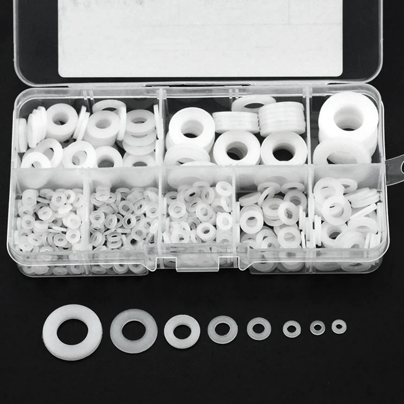 500Pcs White Nylon Flat Washer Gasket Set M2 M2.5 M3M4M5 M6 M8 M10 Plastic Sealing O-Rings Assortment Kit Fastener Replacement