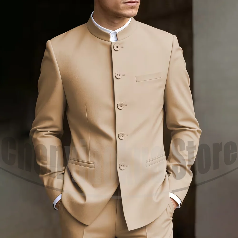 

Мужской костюм с воротником-стойкой: модный однобортный пиджак и брюки, формальный и повседневный наряд для свадьбы, вечеринки, офиса, на каждый день, смокинг