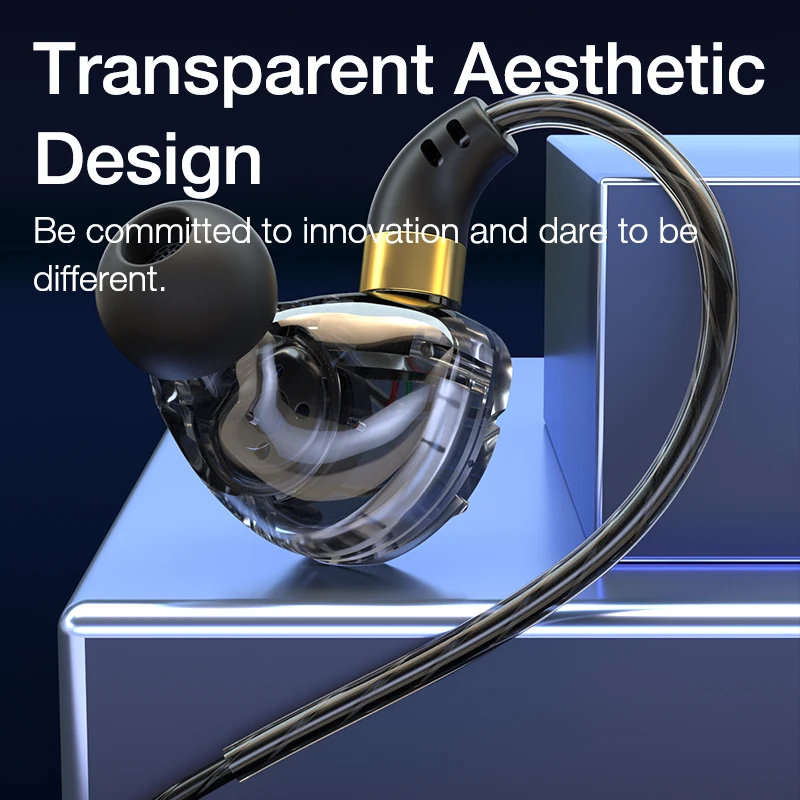 سماعات أذن سلكية من earديكو مزودة بميكروفون يتم التحكم في الأسلاك سماعات أذن داخلية شفافة سماعات أذن رياضية للموسيقى سماعات أذن للألعاب