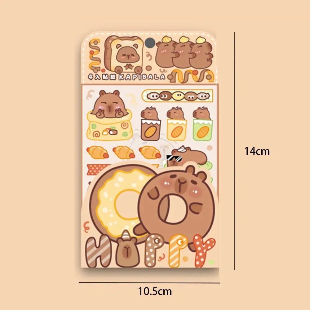 4 Pcs/bag Cartoon Capybara Sticker Waterproof PET DIY Cute Kid Creative Stationery Handbook Sticker Gift