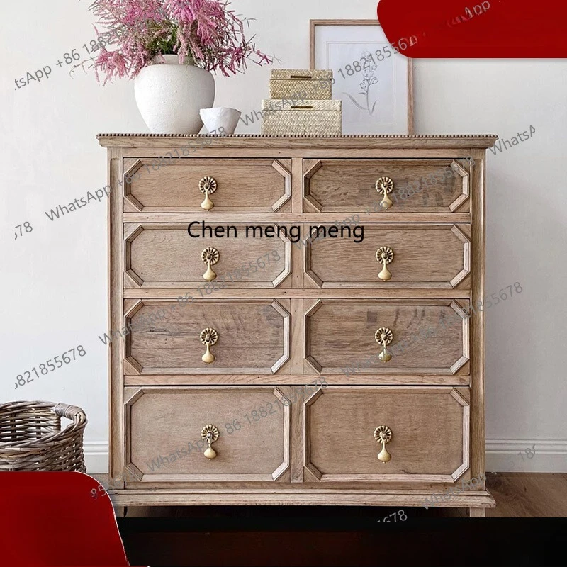 

French retro style solid wood bedroom chest small apartment living room multi-functional storage American decorative cabinet